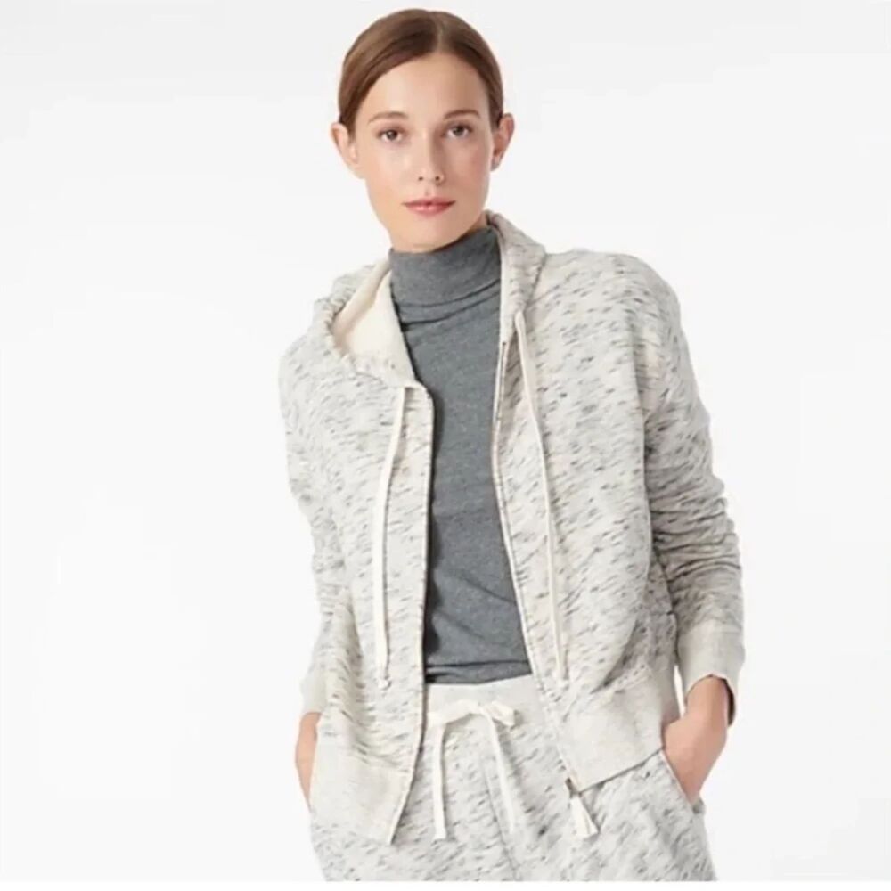J.Crew Women's Vintage Fleece Hoodie Size S Cotton Heather Gray Cream Full Zip